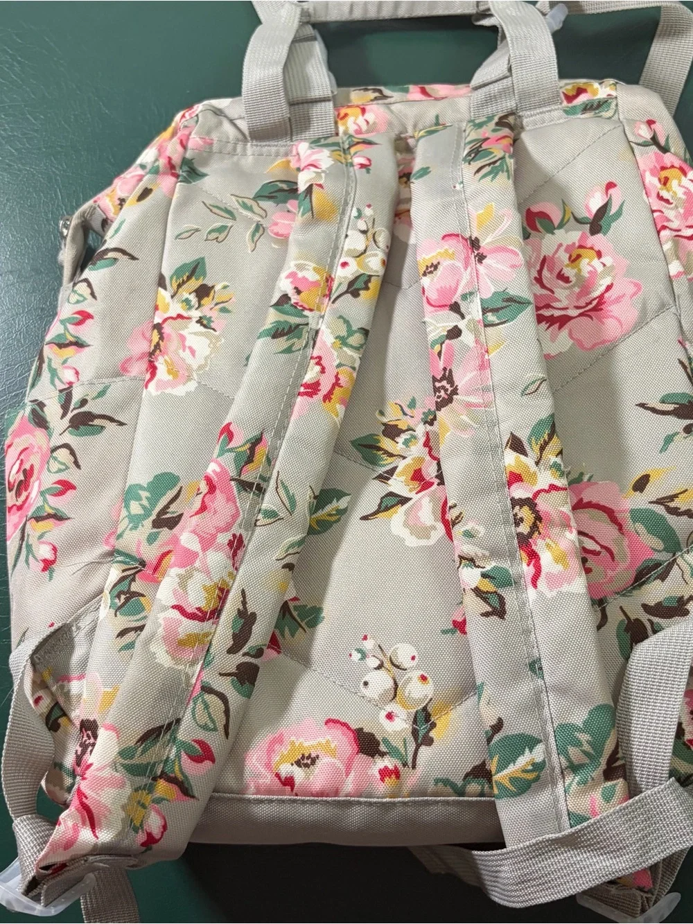 Floral Canvas Backpack in Light Gray with Pink Rose Print